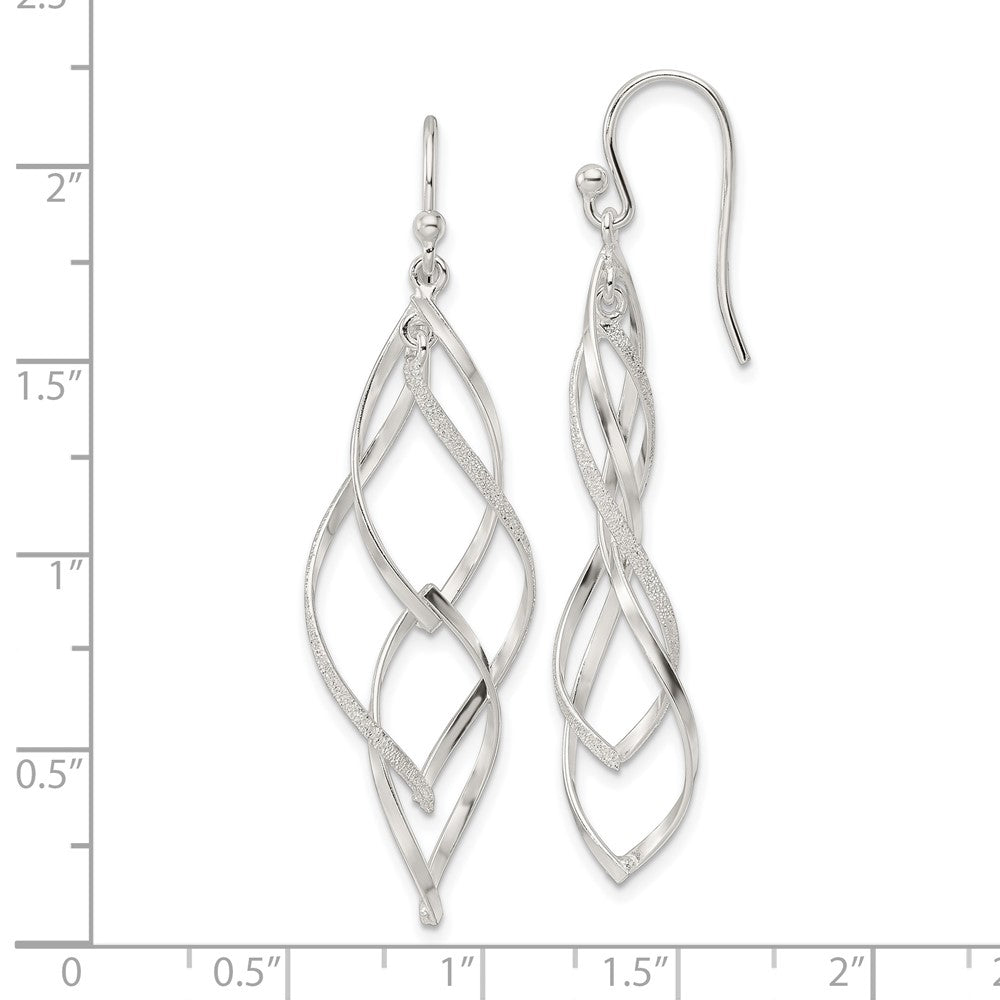 Sterlingsilber Poliert & Lasered Texture Gedreht Hängend Haken Ohrringe