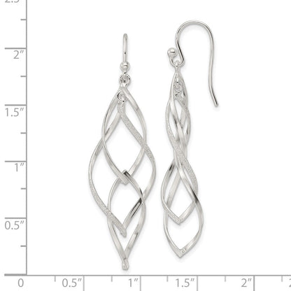 Sterlingsilber Poliert & Lasered Texture Gedreht Hängend Haken Ohrringe