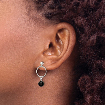 Sterlingsilber Poliert Onyx in Kreis Hängend Ohrstecker