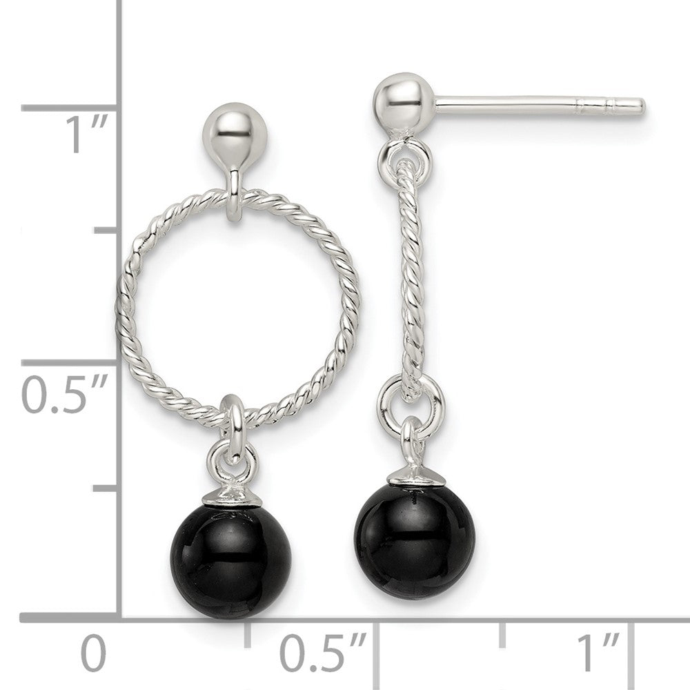 Sterlingsilber Poliert Onyx in Kreis Hängend Ohrstecker