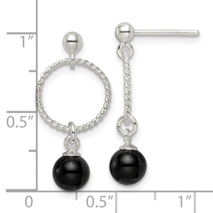 Sterlingsilber Poliert Onyx in Kreis Hängend Ohrstecker