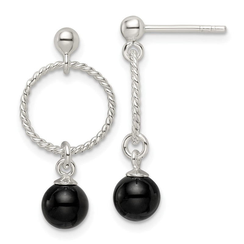 Sterlingsilber Poliert Onyx in Kreis Hängend Ohrstecker