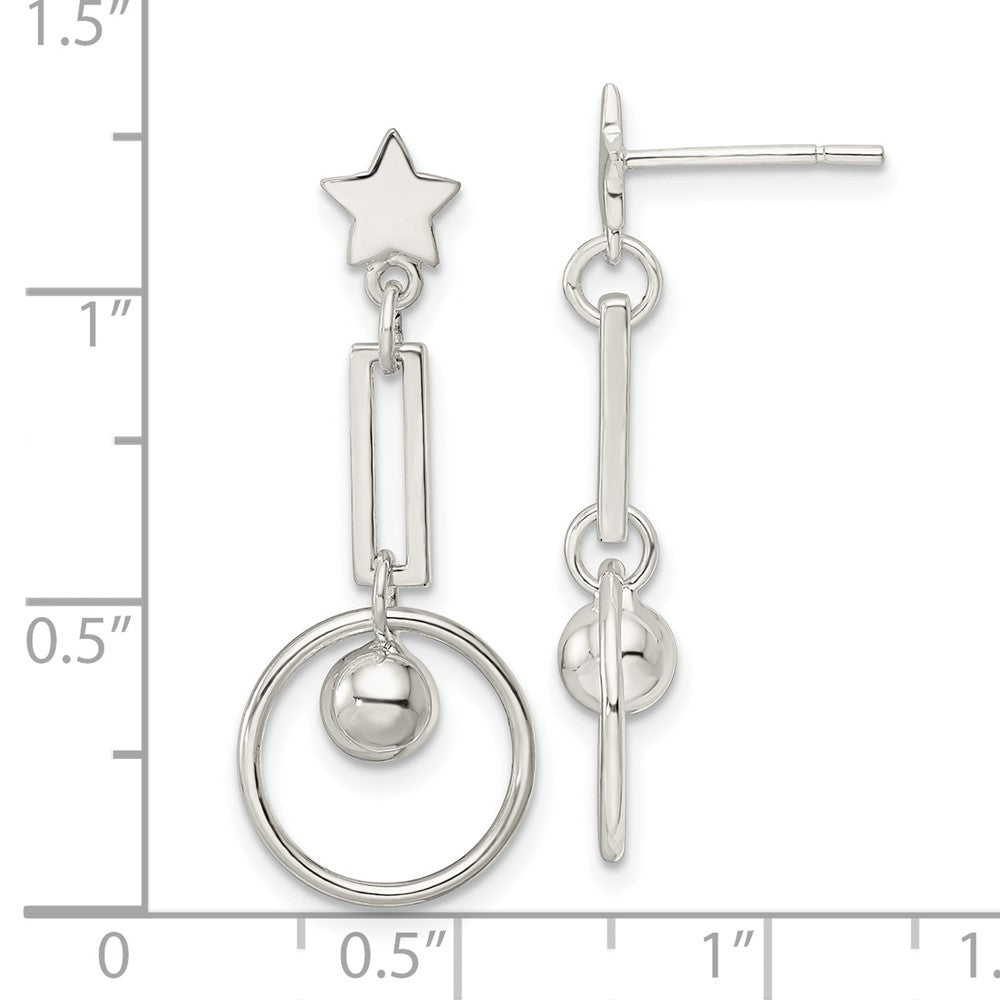 Sterlingsilber Poliert Stern und Kreis Stecker Ohrhänger