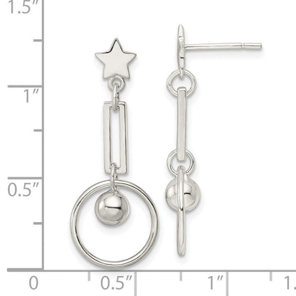 Sterlingsilber Poliert Stern und Kreis Stecker Ohrhänger