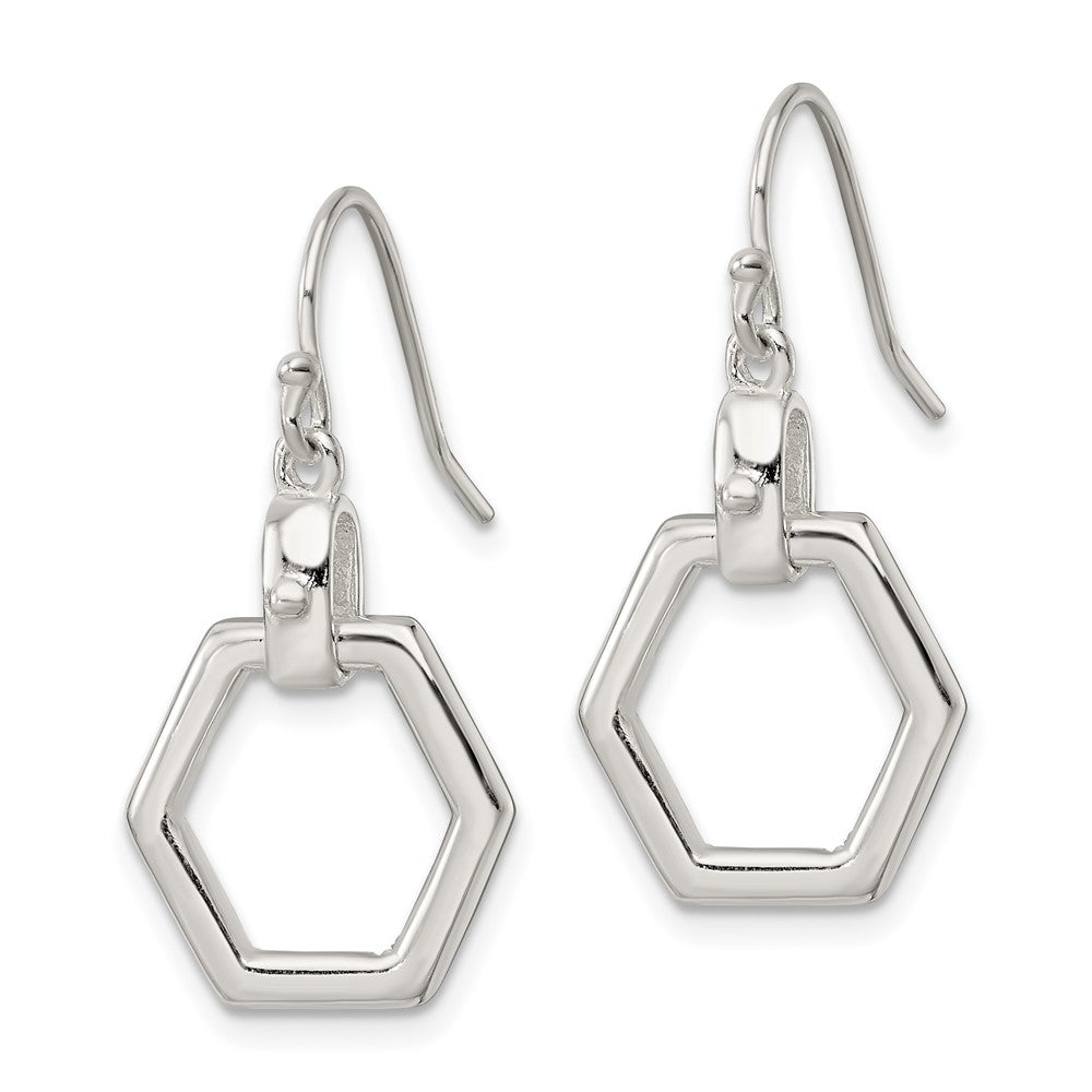 Sterlingsilber Poliert Hexagon Hängend Hirte Haken Ohrringe