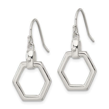 Sterlingsilber Poliert Hexagon Hängend Hirte Haken Ohrringe