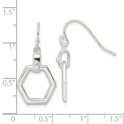 Sterlingsilber Poliert Hexagon Hängend Hirte Haken Ohrringe