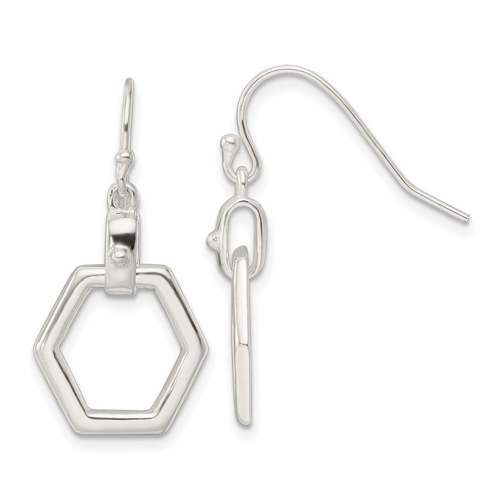 Sterlingsilber Poliert Hexagon Hängend Hirte Haken Ohrringe