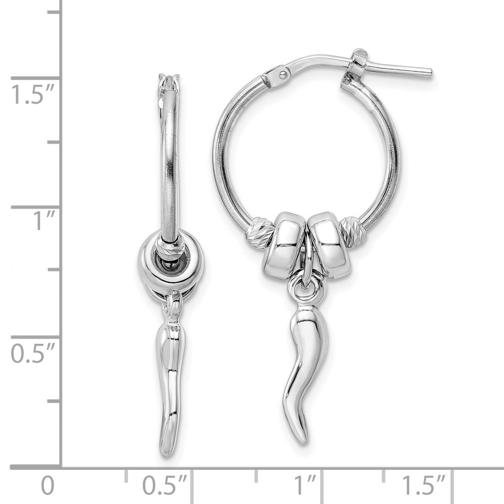Sterlingsilber Rhodiniert Diamantiert Perle Italienisch Horn Hängend Creolen