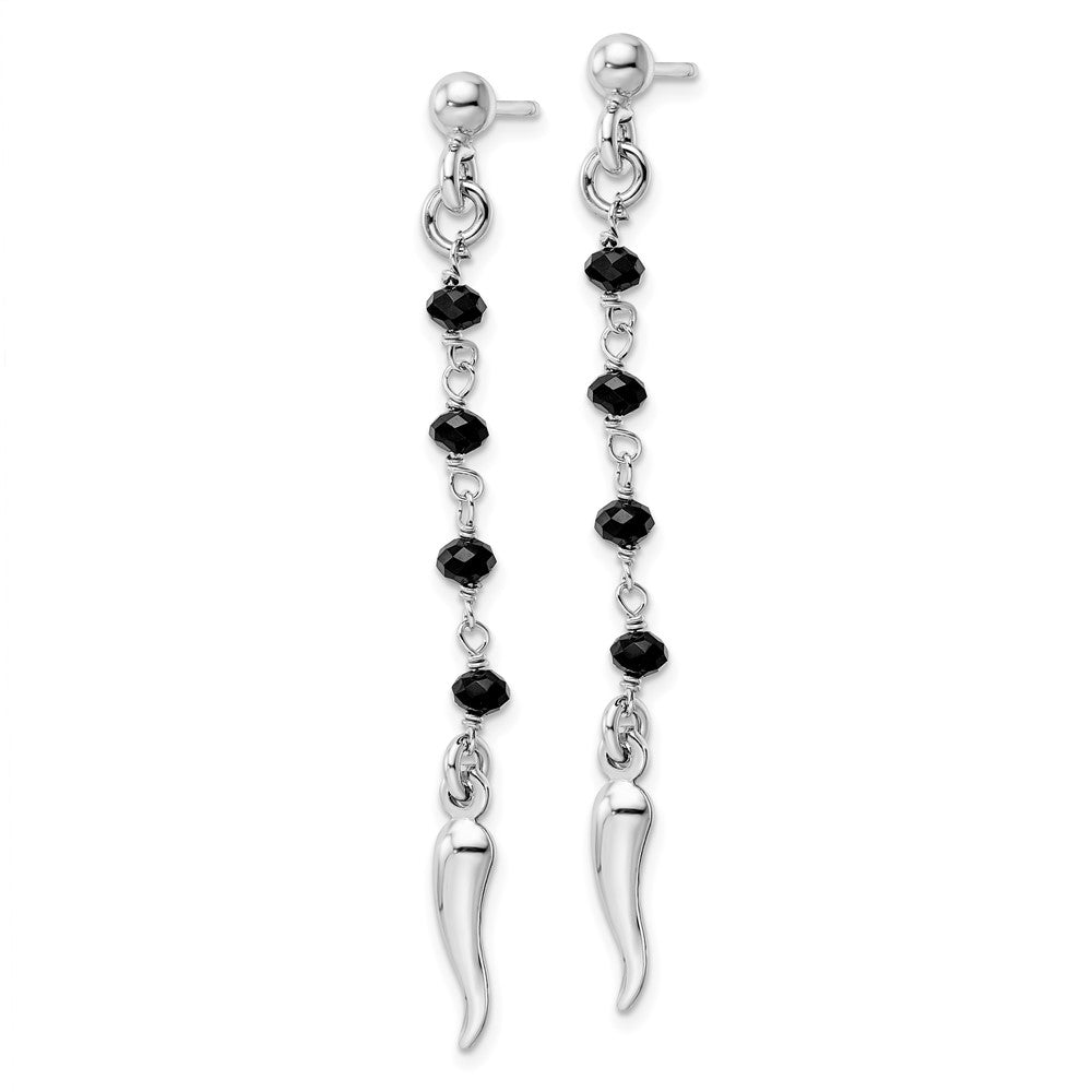 Sterlingsilber Rhodiniert Schwarz Glas Perlen Italienisch Horn Hängend Earrin