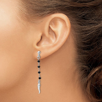 Sterlingsilber Rhodiniert Schwarz Glas Perlen Italienisch Horn Hängend Earrin