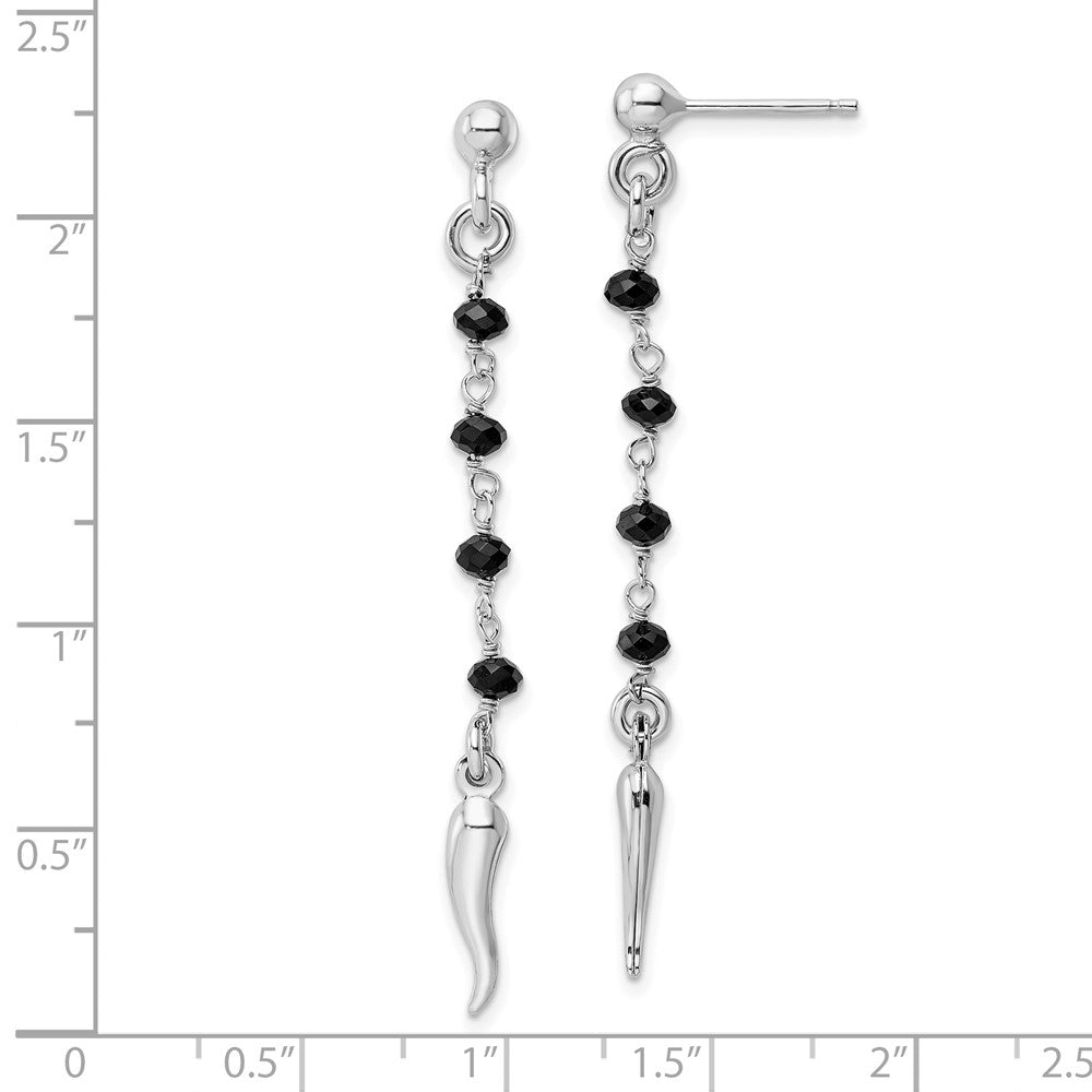 Sterlingsilber Rhodiniert Schwarz Glas Perlen Italienisch Horn Hängend Earrin