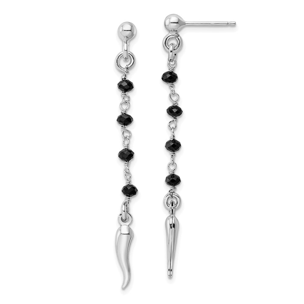 Sterlingsilber Rhodiniert Schwarz Glas Perlen Italienisch Horn Hängend Earrin