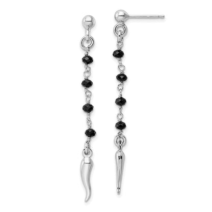 Sterlingsilber Rhodiniert Schwarz Glas Perlen Italienisch Horn Hängend Earrin