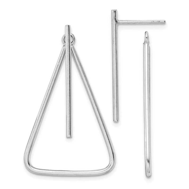 Sterlingsilber Rhodiniert Stecker Vorderseite & Rückseite Hängend Dreieck Ohrringe