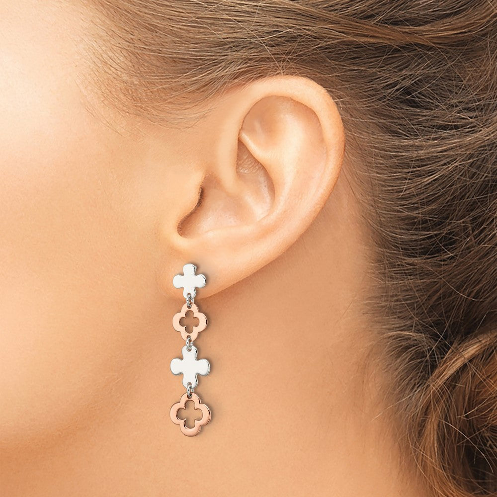 Sterlingsilber Roséfarben Blume Hängend Ohrstecker