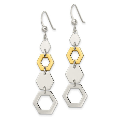 Sterlingsilber & Goldfarben Poliert Hexagon Ohrhänger