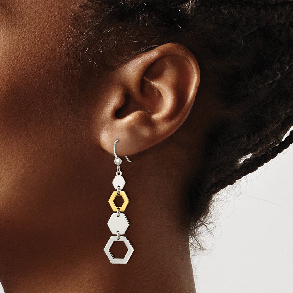 Sterlingsilber & Goldfarben Poliert Hexagon Ohrhänger