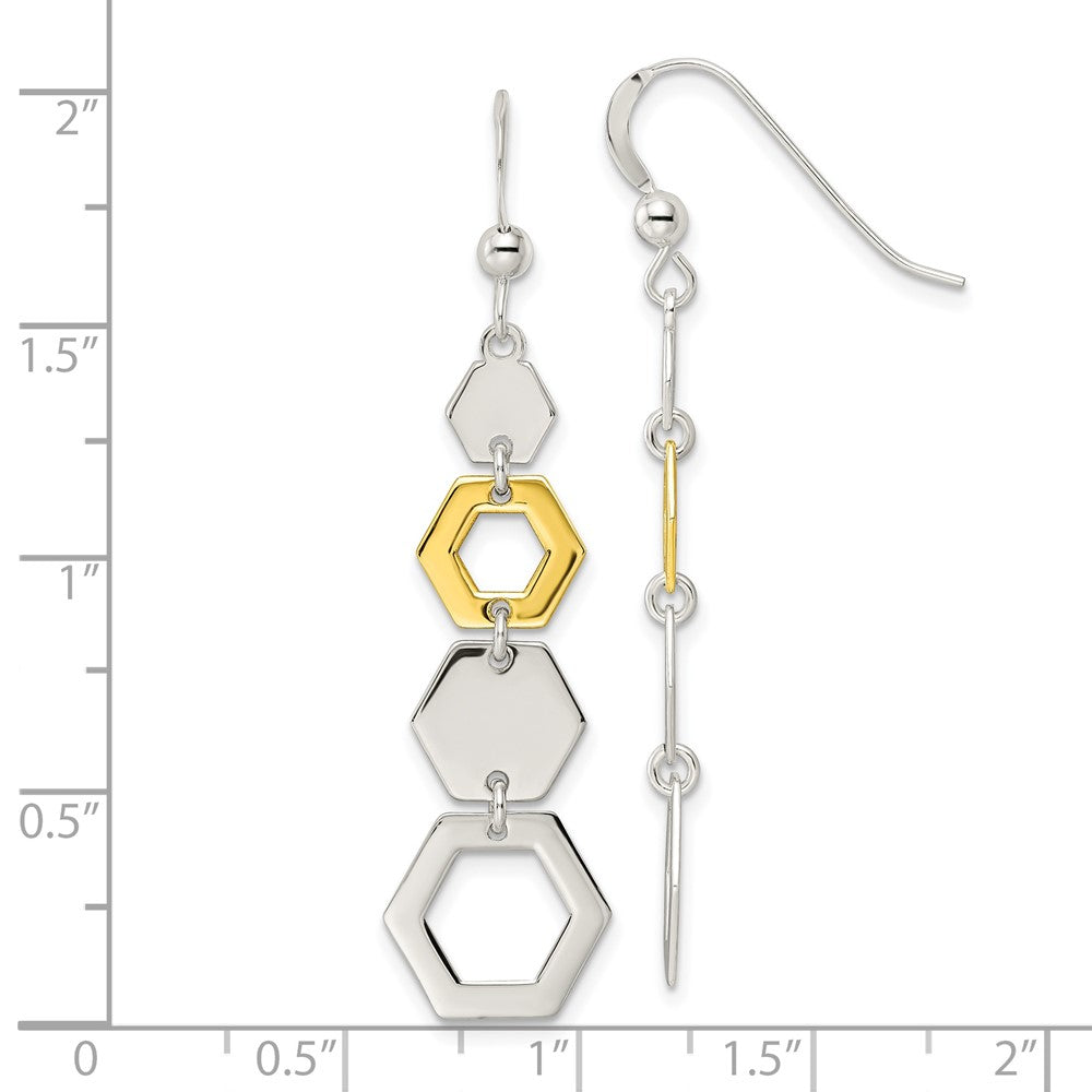 Sterlingsilber & Goldfarben Poliert Hexagon Ohrhänger