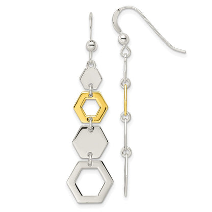 Sterlingsilber & Goldfarben Poliert Hexagon Ohrhänger