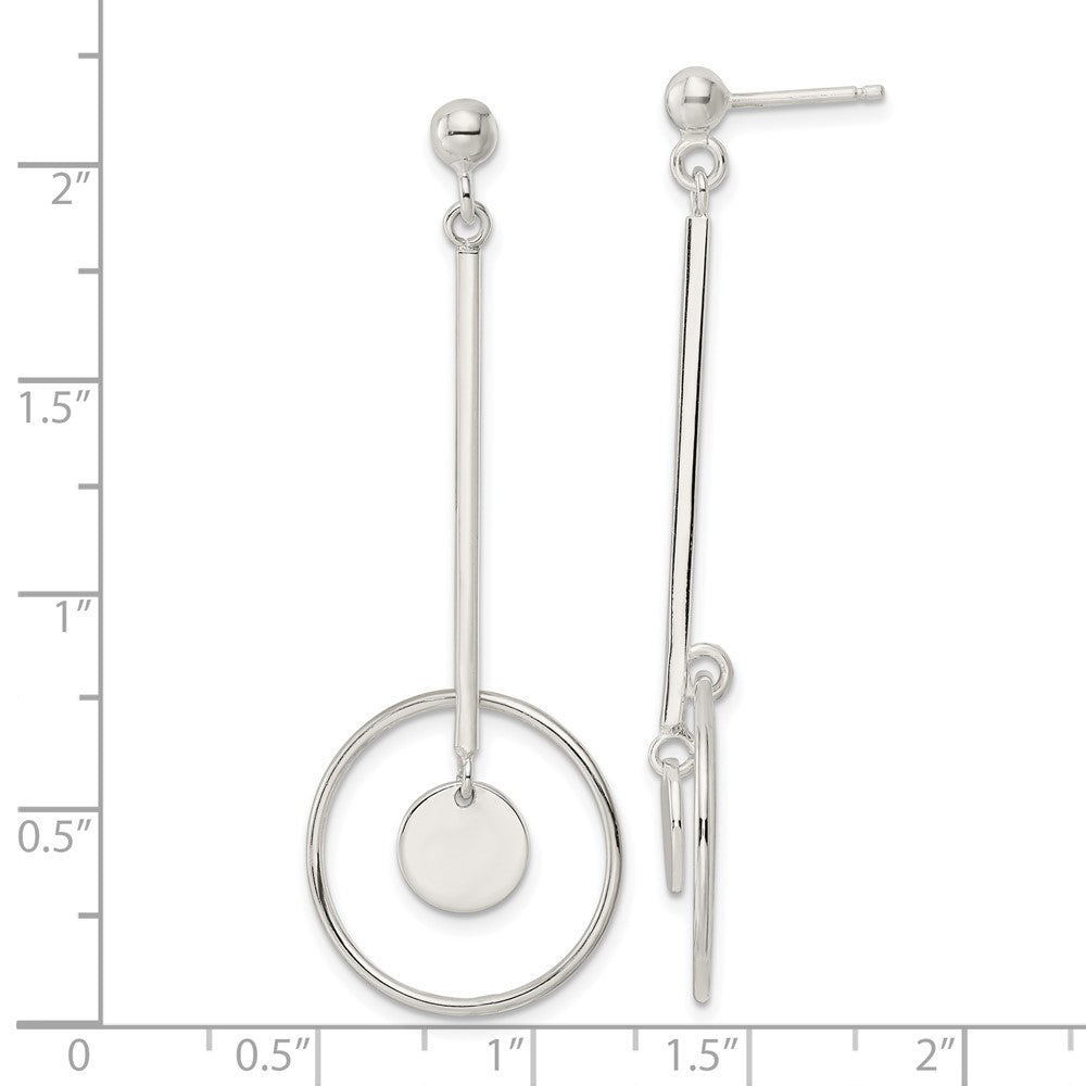 Sterlingsilber Stab und Kreis Hängend Ohrstecker