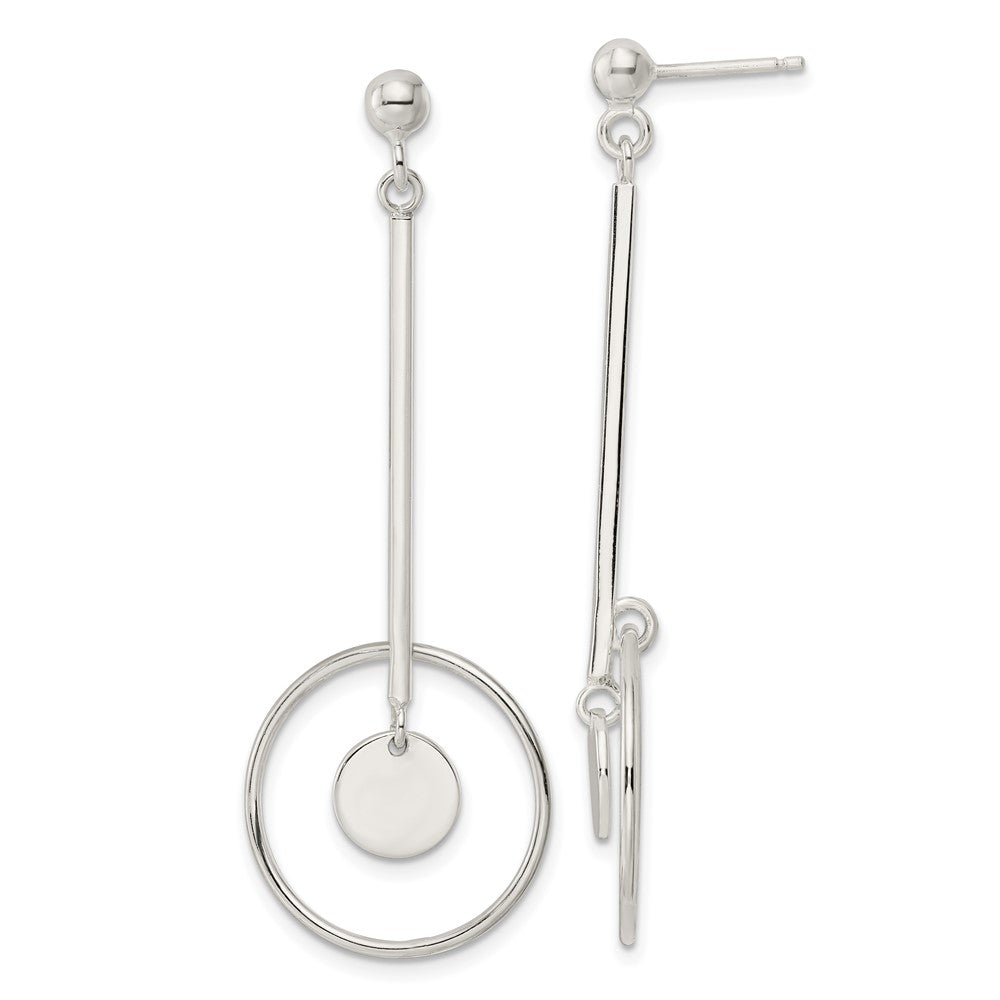 Sterlingsilber Stab und Kreis Hängend Ohrstecker