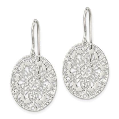 Sterlingsilber Poliert Blumen Oval Ohrhänger