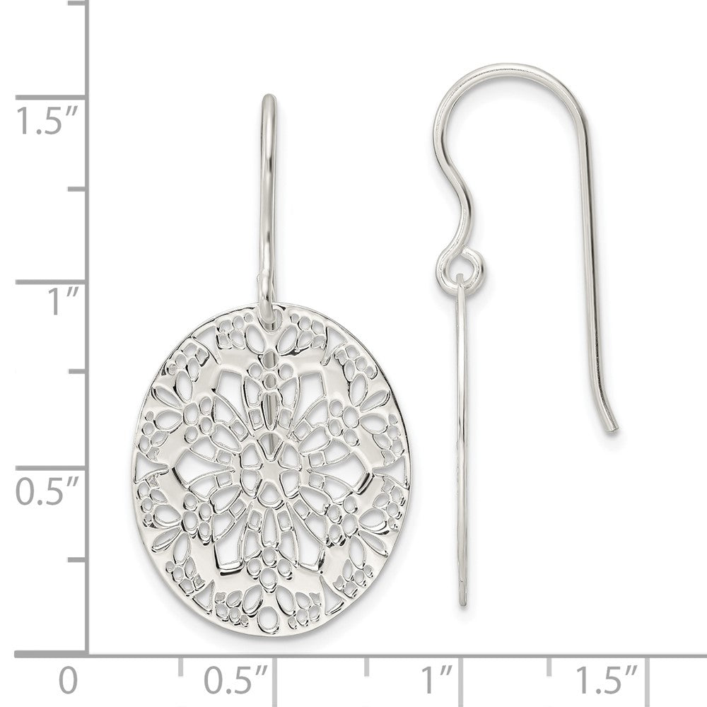 Sterlingsilber Poliert Blumen Oval Ohrhänger