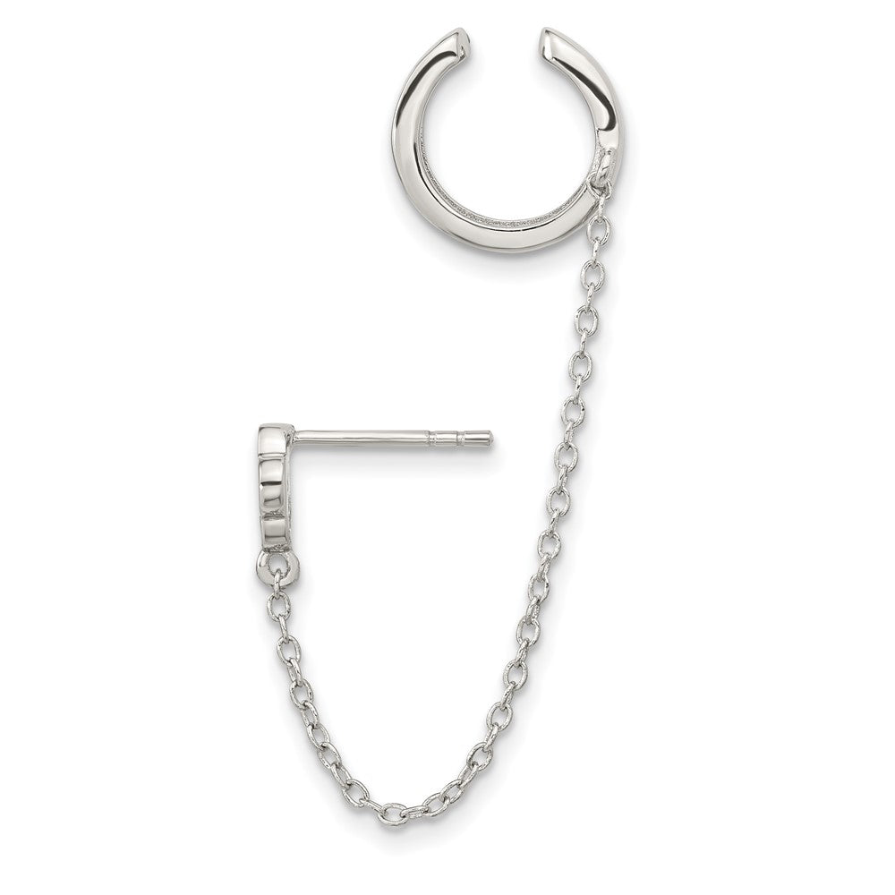 Sterlingsilber Rhodiniert Zirkonia Blume mit 2inch Kette Einfach Stecker & Manschette Earr