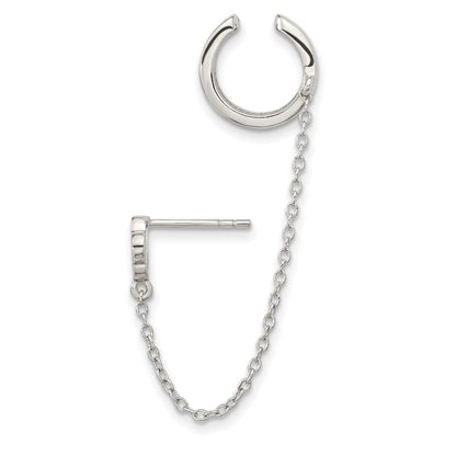 Sterlingsilber Rhodiniert Zirkonia Blume mit 2inch Kette Einfach Stecker & Manschette Earr