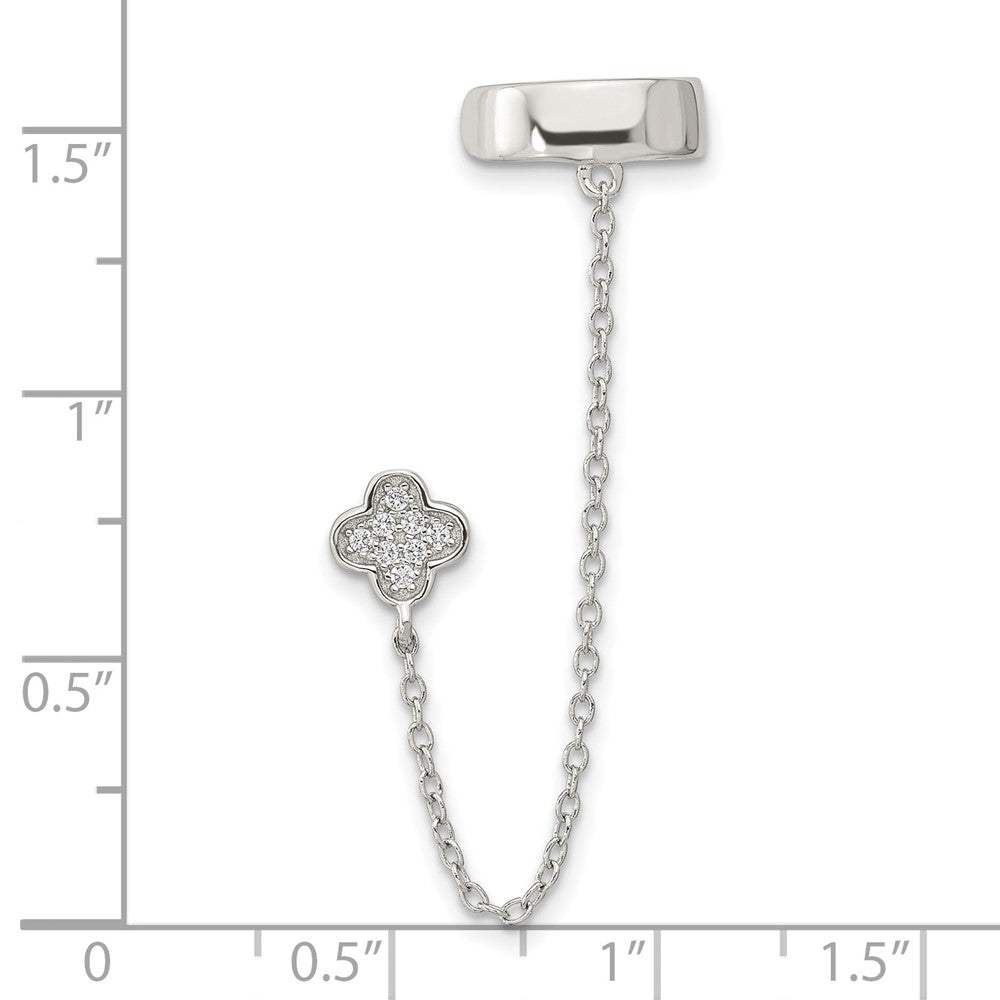 Sterlingsilber Rhodiniert Zirkonia Blume mit 2inch Kette Einfach Stecker & Manschette Earr