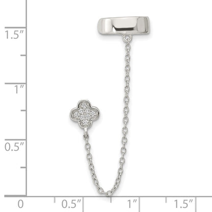 Sterlingsilber Rhodiniert Zirkonia Blume mit 2inch Kette Einfach Stecker & Manschette Earr