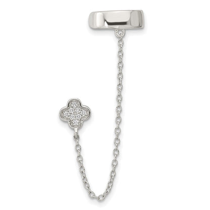 Sterlingsilber Rhodiniert Zirkonia Blume mit 2inch Kette Einfach Stecker & Manschette Earr