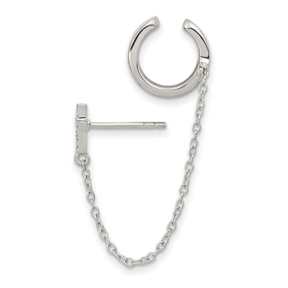 Sterlingsilber Rhodiniert Zirkonia Kreuz mit 2 Zoll Kette Einfach Stecker & Manschette Earrin