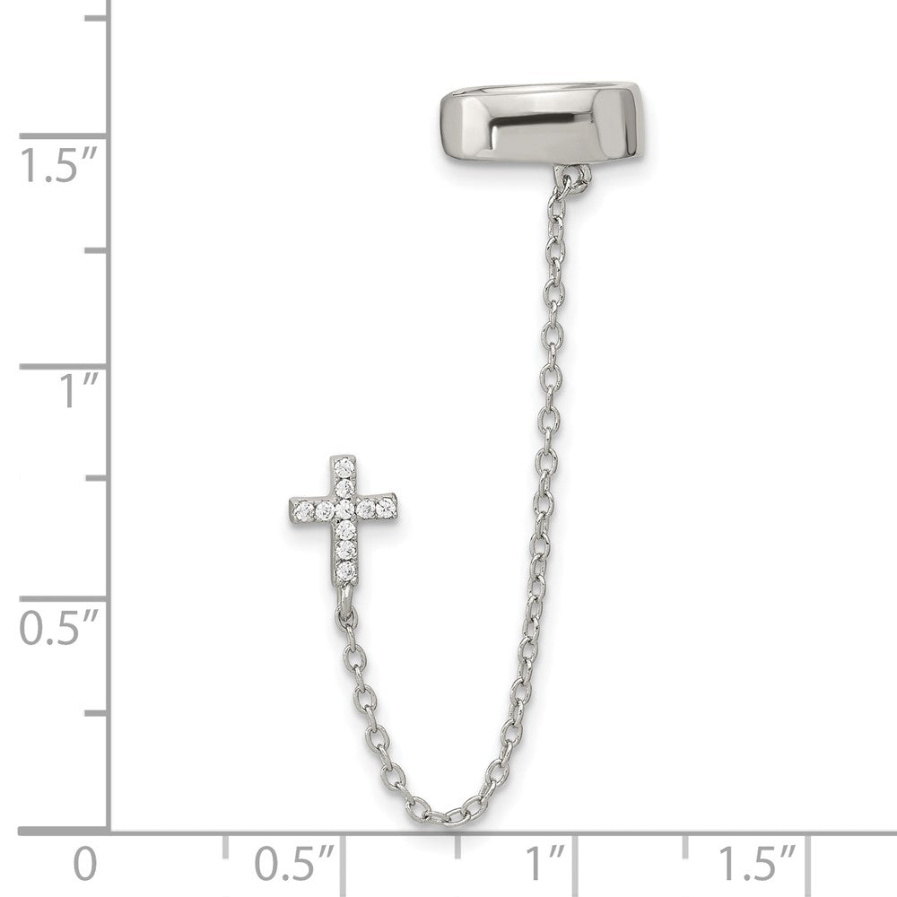 Sterlingsilber Rhodiniert Zirkonia Kreuz mit 2 Zoll Kette Einfach Stecker & Manschette Earrin