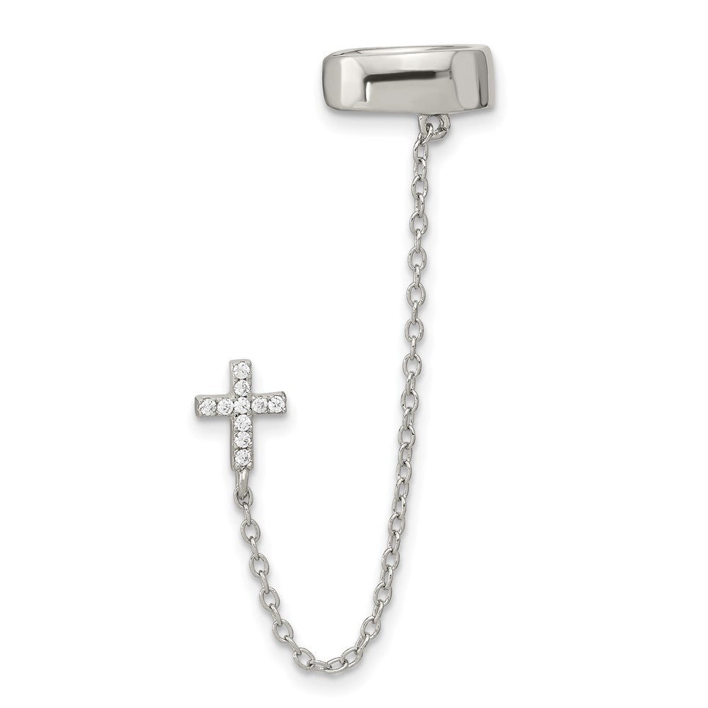 Sterlingsilber Rhodiniert Zirkonia Kreuz mit 2 Zoll Kette Einfach Stecker & Manschette Earrin