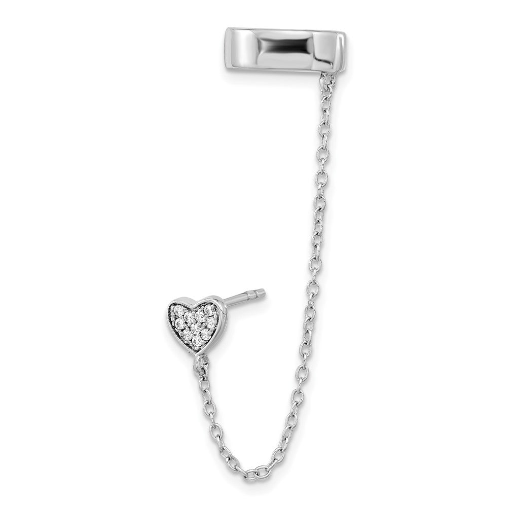 Sterlingsilber Rhodiniert Zirkonia Herz mit 2 Zoll Kette Einfach Stecker & Manschette Earrin