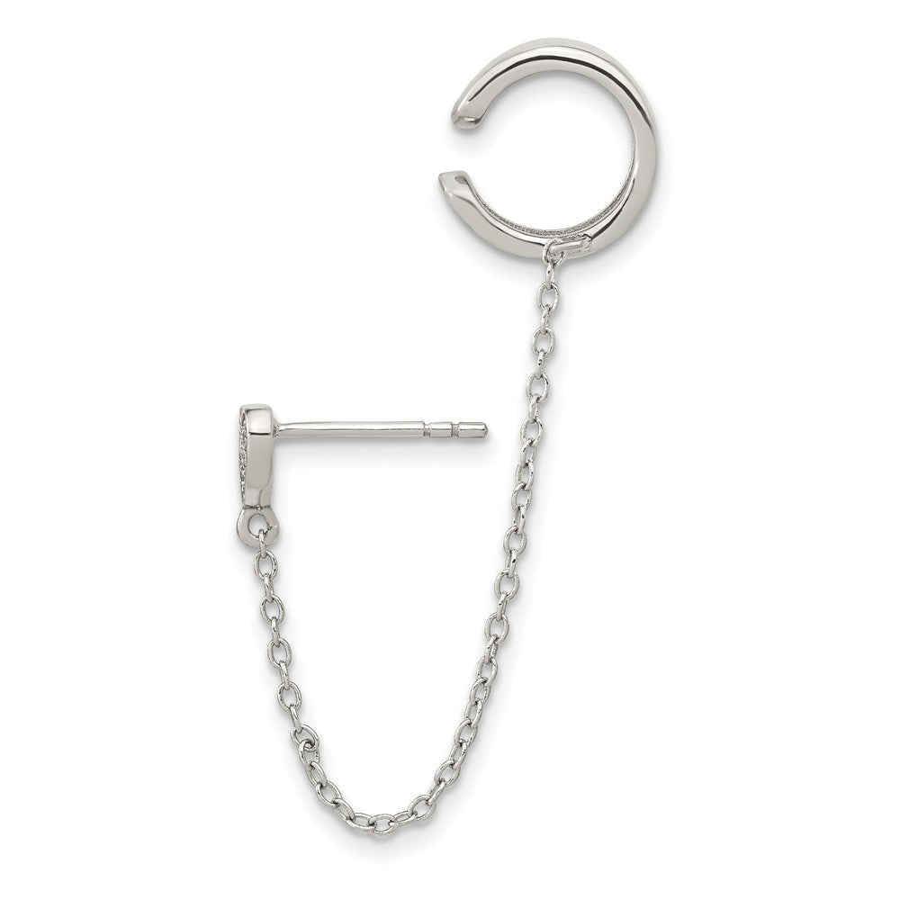 Sterlingsilber Rhodiniert Zirkonia Herz mit 2 Zoll Kette Einfach Stecker & Manschette Earrin