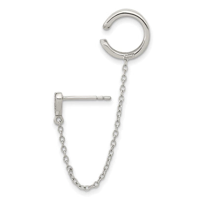 Sterlingsilber Rhodiniert Zirkonia Herz mit 2 Zoll Kette Einfach Stecker & Manschette Earrin