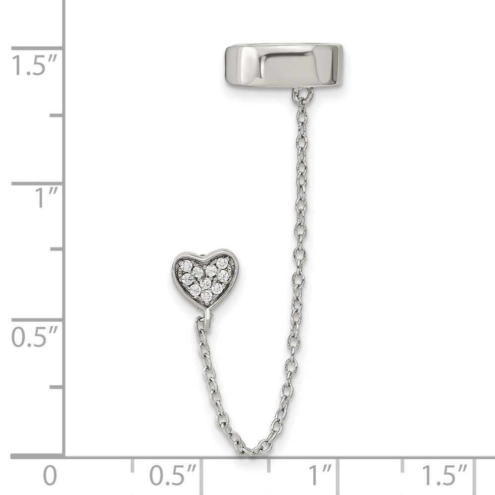 Sterlingsilber Rhodiniert Zirkonia Herz mit 2 Zoll Kette Einfach Stecker & Manschette Earrin