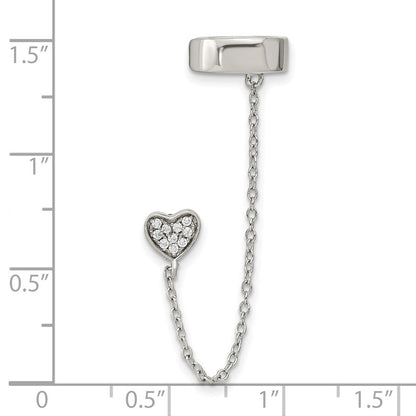 Sterlingsilber Rhodiniert Zirkonia Herz mit 2 Zoll Kette Einfach Stecker & Manschette Earrin