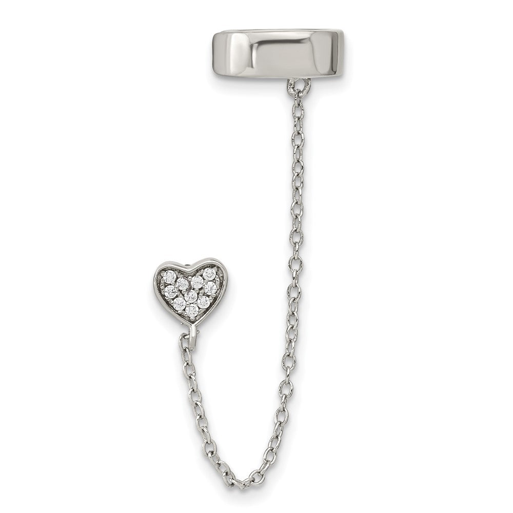 Sterlingsilber Rhodiniert Zirkonia Herz mit 2 Zoll Kette Einfach Stecker & Manschette Earrin