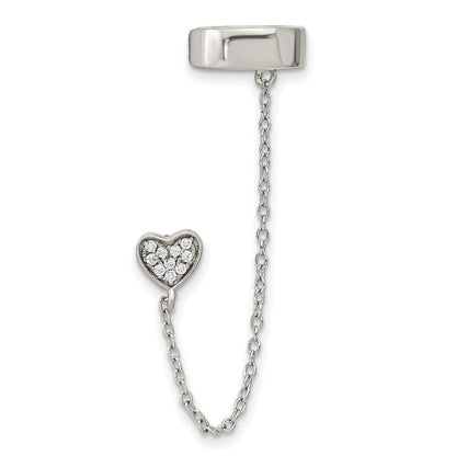 Sterlingsilber Rhodiniert Zirkonia Herz mit 2 Zoll Kette Einfach Stecker & Manschette Earrin
