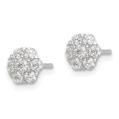 Sterlingsilber Rhodiniert Poliert Zirkonia Blume Ohrstecker