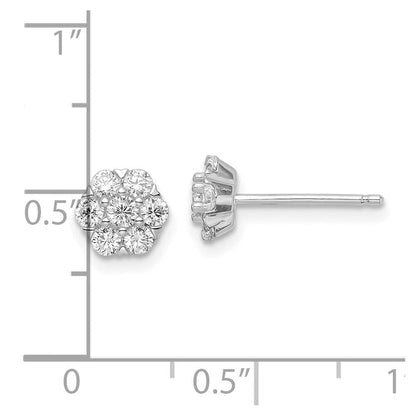 Sterlingsilber Rhodiniert Poliert Zirkonia Blume Ohrstecker