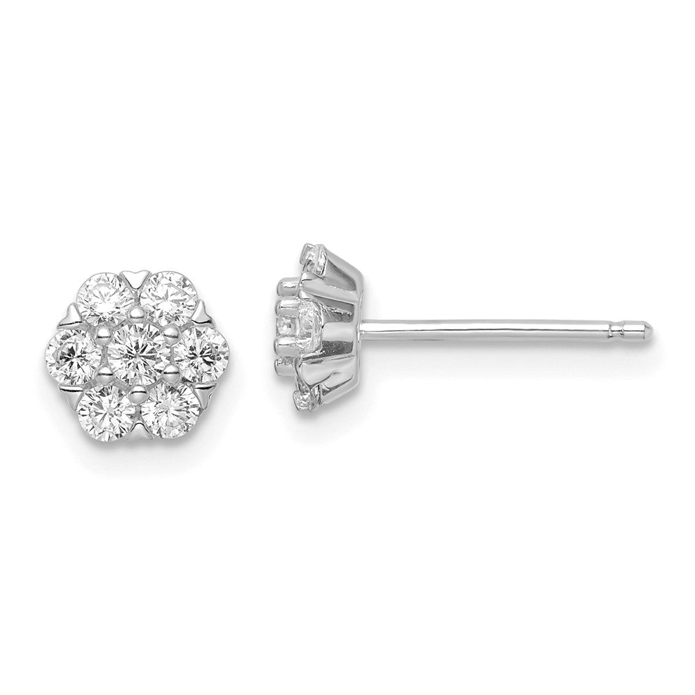 Sterlingsilber Rhodiniert Poliert Zirkonia Blume Ohrstecker