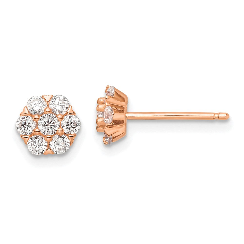 Sterlingsilber Roséfarben Poliert Zirkonia Blume Ohrstecker