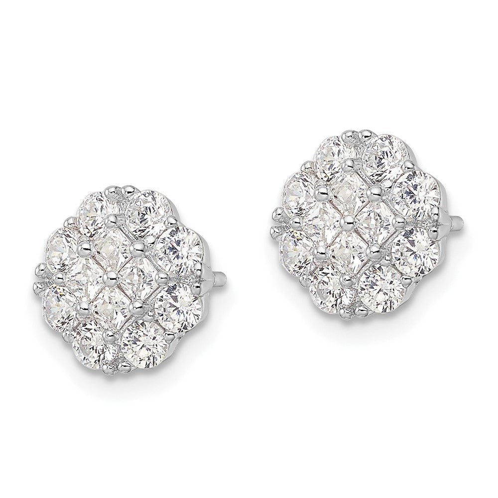 Sterlingsilber Rhodiniert Poliert Zirkonia Cluster Blume Ohrstecker