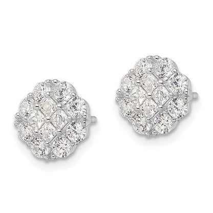 Sterlingsilber Rhodiniert Poliert Zirkonia Cluster Blume Ohrstecker