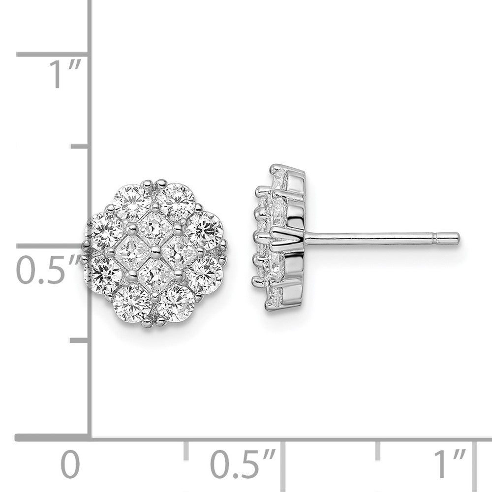 Sterlingsilber Rhodiniert Poliert Zirkonia Cluster Blume Ohrstecker